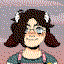 roxie's profile (pixel art of a girl with short hair, glasses, and cow horns.)